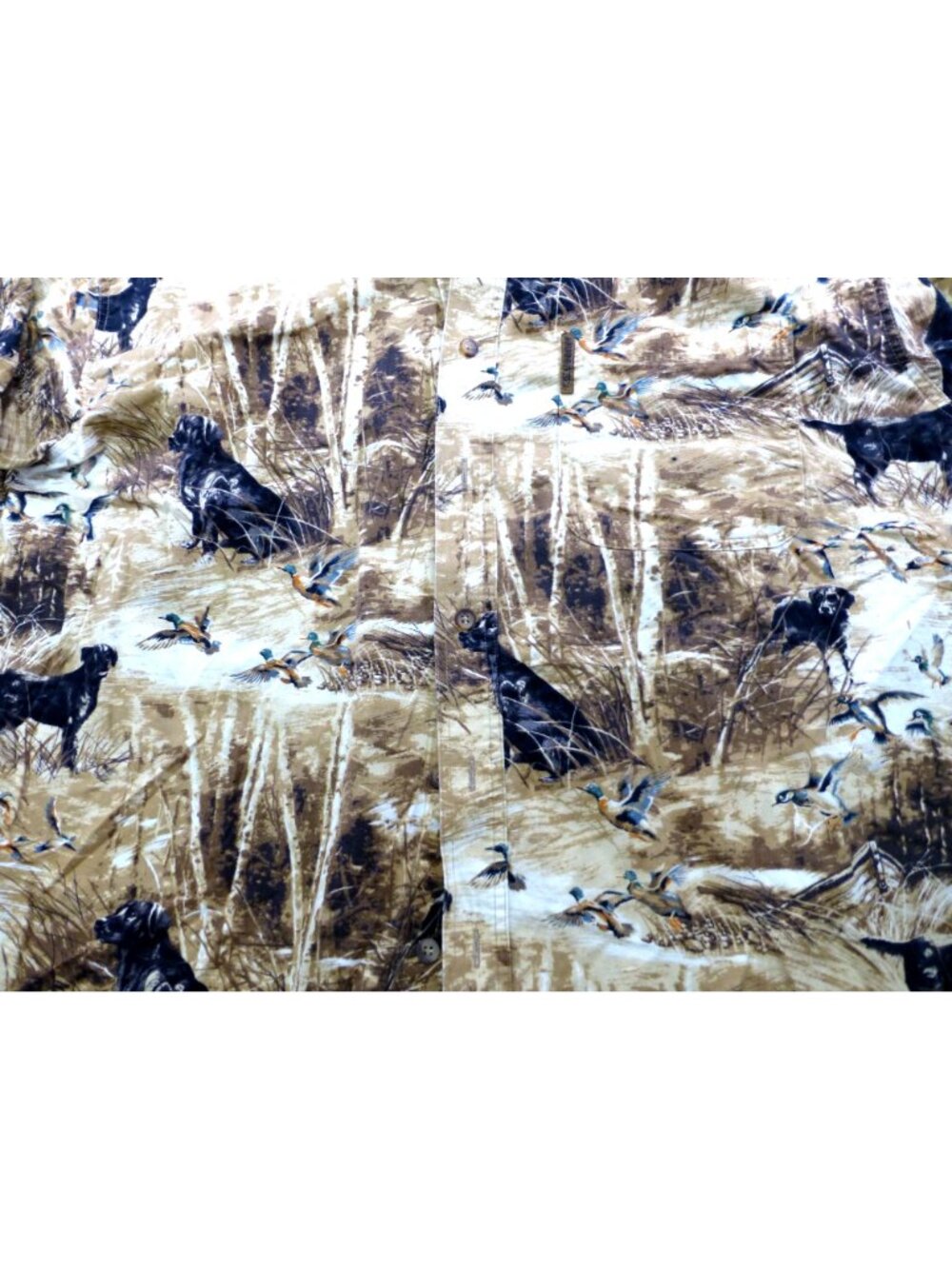 North River Mens Hunting-Themed Button-Up Shirt L 100% Cotton Brown Dogs & Ducks - Picture 4 of 15
